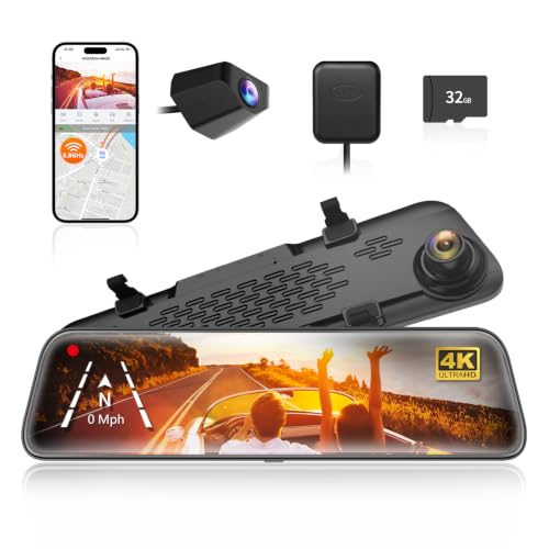 WOLFBOX G840S 12" 4K Mirror Dash Cam Backup Camera with 32GB - Product Imagery