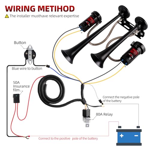 12V Dual 2-Trumpet Metal Air Horn for Truck with 2 Compressors - Product Imagery