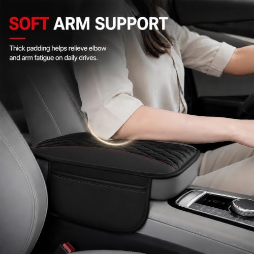 Leather Car Center Console Cover with 2 Storage Bags, Black - Product Imagery