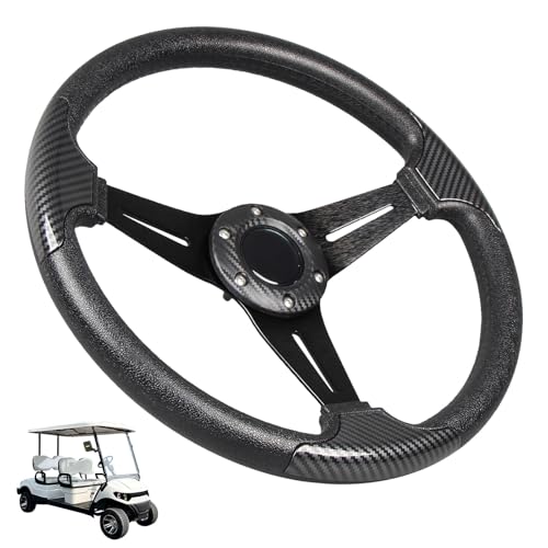 13.8" Golf Cart Steering Wheel wiith Carbon Fiber Grip Leaher - Product Imagery