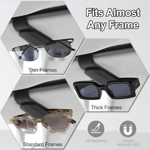Magnetic Leather Sunglass Holder for Car, Eyeglasses Clip for - Product Imagery