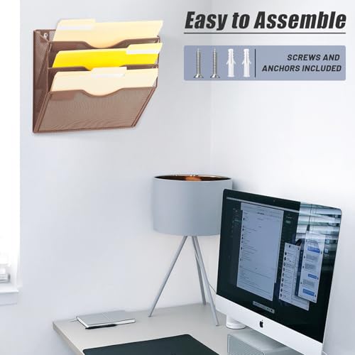 EASEPRES 3 Pocket Mesh Hanging Wall File Organizer, Wall Mounted - Product Imagery