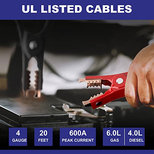 EXTRESPO Heavy Duty Jumper Cables - 4 Gauge 20 Feet 600Amp - Product Imagery