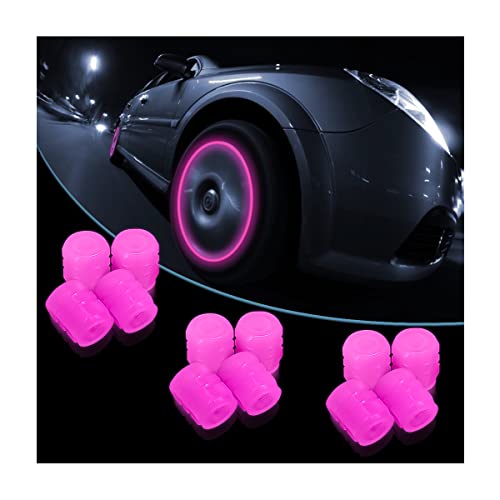 12PCS Glow-in-Dark Tire Valve Stem Caps, Air Covers, Pink - Product Imagery