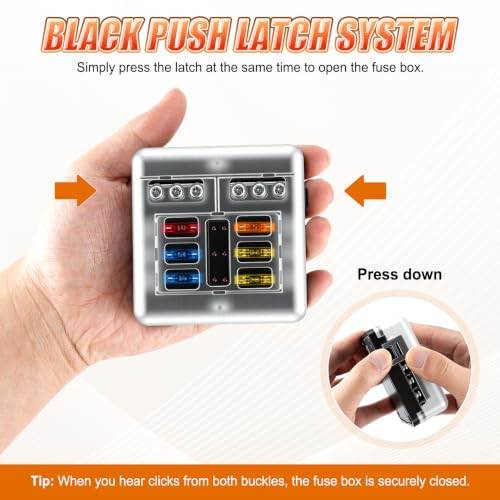GaRhomxy 6 Way Fuse Block, 12V Marine Fuse Block with LED - Product Imagery