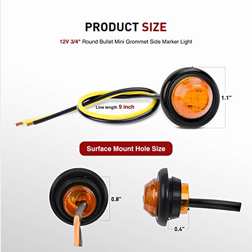 Nilight 3/4" Round LED Clearance Marker Lights, Amber, 10-Pack - Product Imagery