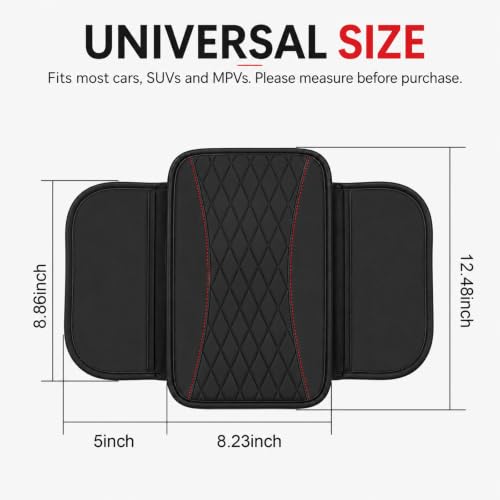 Leather Car Center Console Cover with 2 Storage Bags, Black - Product Imagery