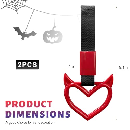 2 PCS Devil Heart Shaped Car Handle Strap, Stylish Auto Rear - Product Imagery