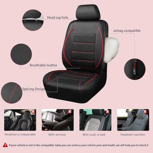 CAR PASS Universal FIT Piping Leather Two Front Seat Covers, - Product Imagery