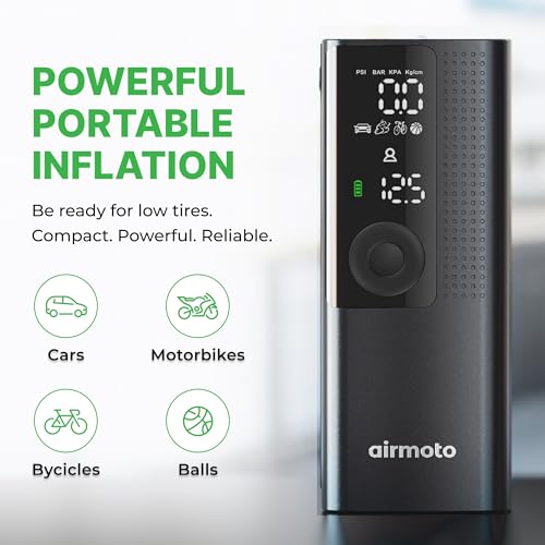 Airmoto Tire Inflator Portable Air Compressor for Cars, Bikes - Product Imagery