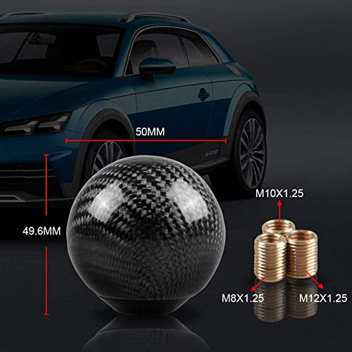 RYANSTAR Carbon Fiber Shift Knob with 3 Adapters Round Ball Black - Product Imagery