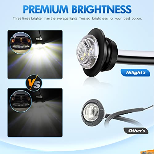 Nilight 3/4" Round LED Clearance Marker Lights,White, 10-Pack - Product Imagery