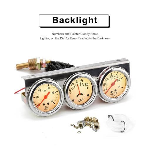 2'' 52mm Universal Chorme 12V DC Car Triple Gauge Kit Psi Oil - Product Imagery