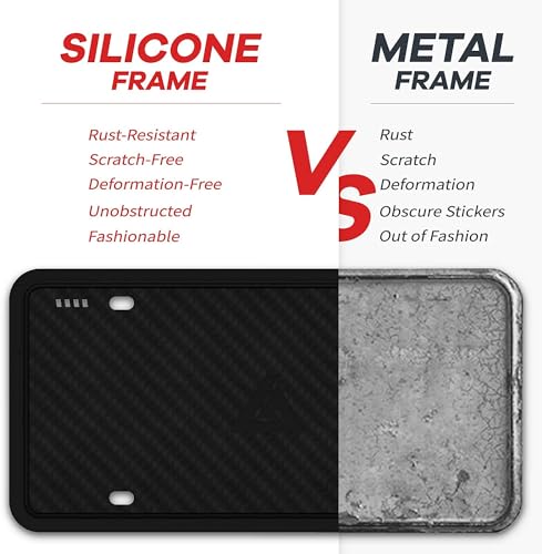 Aujen Silicone License Plate Frames,2 Pack Black Side-Opening - Product Imagery