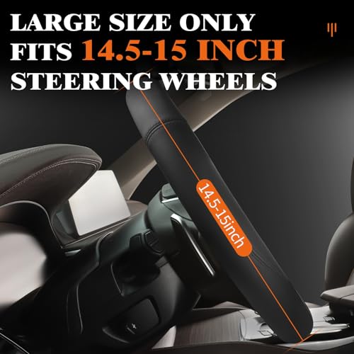 HOTOR Car Leather Steering Wheel Cover, Universal 14.5"-15",Black - Product Imagery
