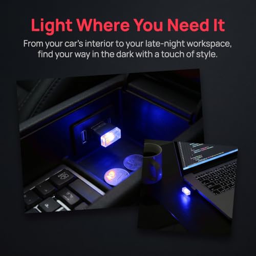 4PCS USB LED Car Interior Atmosphere Lamp, Portable Mini, Blue - Product Imagery