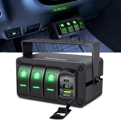 Nilight 3 Gang Rocker Switch Box 12V SPST ON Off Toggle Switches - Product Imagery