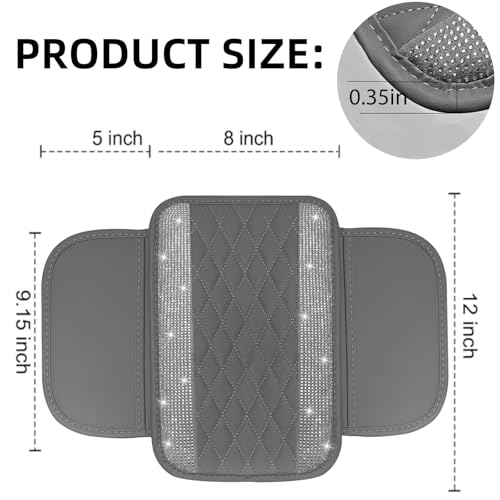 NBTEPEM Bling Grey Car Center Console Cover, Leather Car Arm - Product Imagery