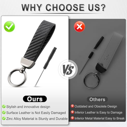 JUSTTOP Leather Keychain, Carbon Fiber Car Key Chain with - Product Imagery