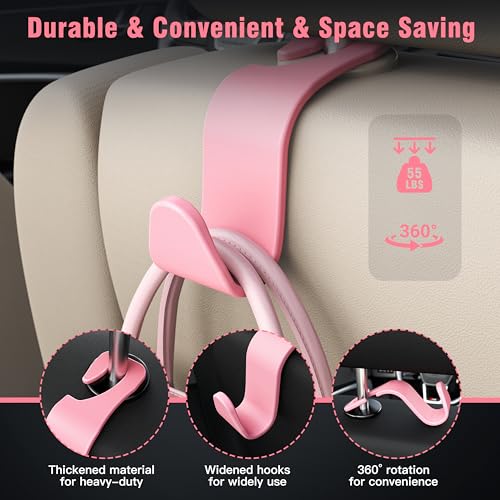4-Pack Car Headrest Hooks Holds 55lbs Seat Storage Organizer for - Product Imagery