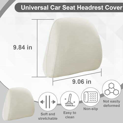 BFXM 2Pcs Car Seat Headrest Cover, Beige Flexible Car Headrest - Product Imagery