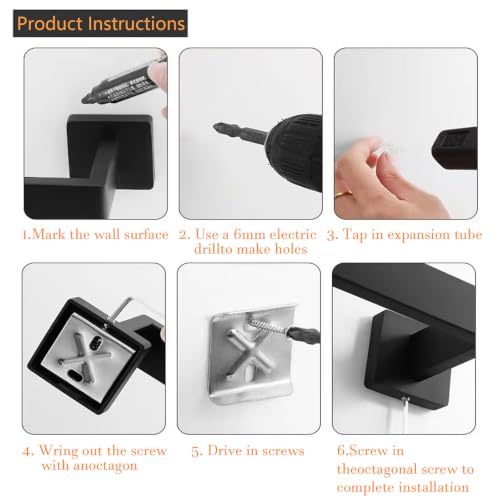 JOPOFI 2 Piece Towel Hook - Bathroom Robe Hook - Matte Black - Product Imagery