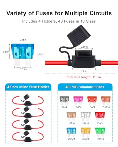 Anyongora 4 Pack 12AWG Waterproof Inline Fuse Holder with 40 - Product Imagery