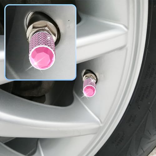 BFXM 4Pcs Car Tire Valve Stem Caps Pink Bling Car Accessories - Product Imagery