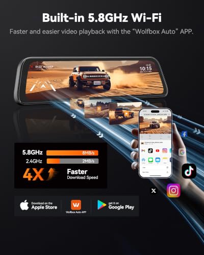 WOLFBOX G840S 12" 4K Mirror Dash Cam Backup Camera with 32GB - Product Imagery