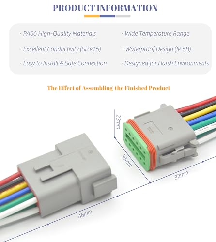 2 Set 12 Pin DT Waterproof Connector Automotive Electrical Butt, - Product Imagery