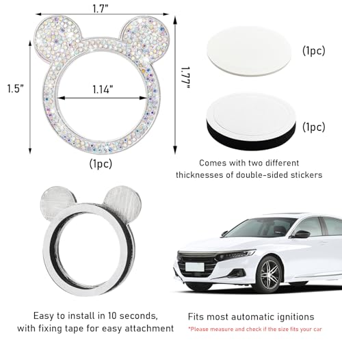 Augeny Bling Car Engine Start Button Cover, Rhinestone Key - Product Imagery