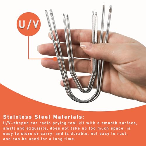 Dickno 4 PCS Car Radio Removal Pry Tool, U/V-Shaped Stainless - Product Imagery