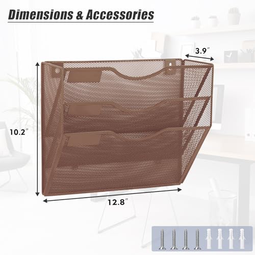 EASEPRES 3 Pocket Mesh Hanging Wall File Organizer, Wall Mounted - Product Imagery