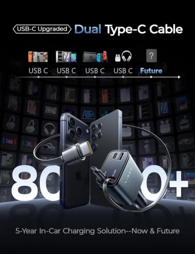 LISEN Retractable Car Charger USB C Fast Charge for iPhone 17 16 - Product Imagery