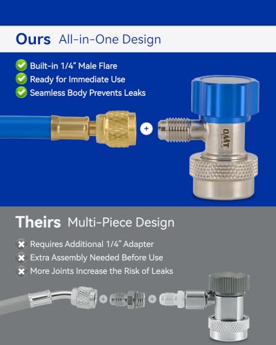 OMT R134a Adjustable Quick Coupler Adapters, Silver - Product Imagery