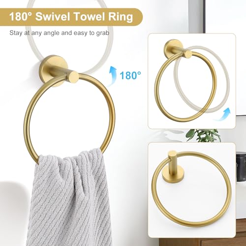 TQKAG 5 Piece Bathroom Accessories Set Brushed Gold Bathroom - Product Imagery