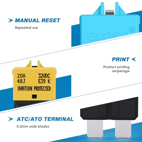GLOSO Circuit Breaker E39 (T3) Manual Reset Fuse for Car Truck - Product Imagery