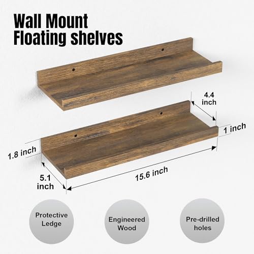 Boswillon Floating Shelves Set of 2, Small Wall Shelf with Lip, - Product Imagery