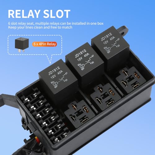 12V Pre‑Wired Fuse Relay Box–6 Relays & 6 Fuses with ATC/ATO - Product Imagery