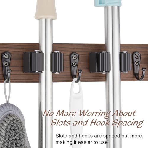 OUTNILI Mop and Broom Holder Wall Mount - Wood Broom Mop Hanger - Product Imagery