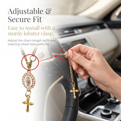 Steering Wheel Rosary, Catholic Hanging Pendant Cross for Car, - Product Imagery