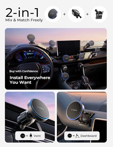 LISEN 15W MagSafe Car Mount Charger, Magnetic Phone Holders for - Product Imagery