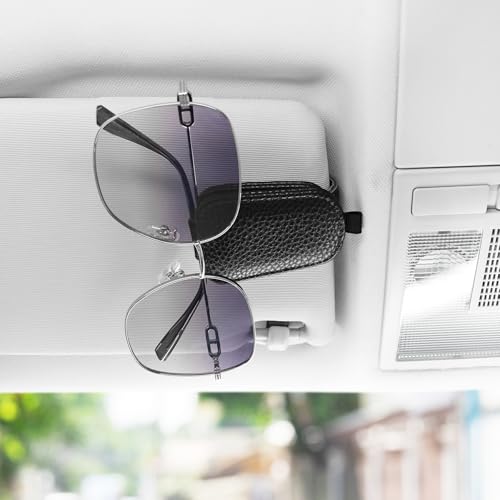 SINGARO 2PCS Sunglasses Holder for Car, Leather Magnetic Buckle - Product Imagery