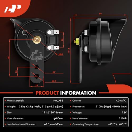 A-Premium Dual Snail Horn High Low Universal Electric Horns - - Product Imagery