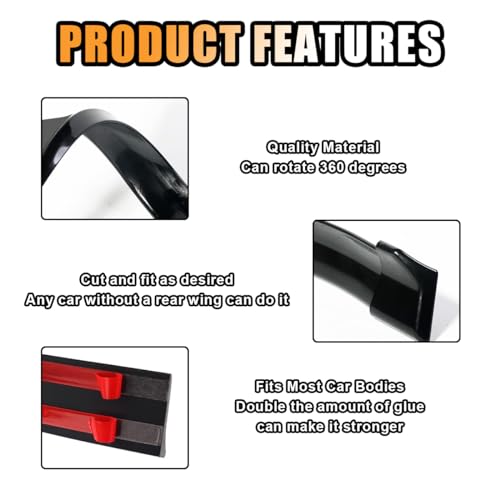 JOYCOURT Car Rear Spoiler Roof Lip Kit, Black 3D Rubber Trunk - Product Imagery