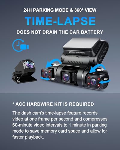 PRUVEEO 360° 4 Channel Dash Cam Front and Rear Inside Left - Product Imagery