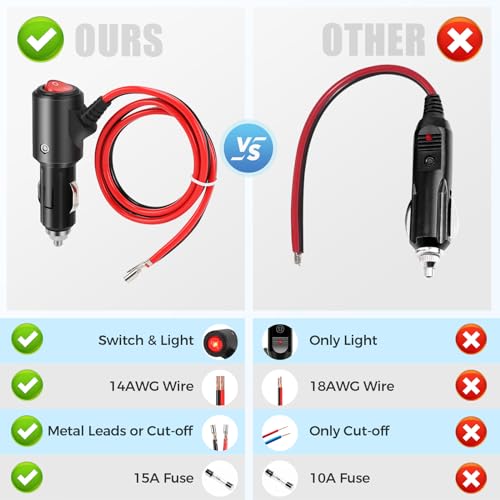 12V Cigarette Lighter Male Plug Replacement with On Off Switch - Product Imagery