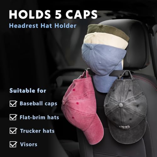 Headrest Hat Holder for Cars & Trucks, Holds 5 Caps - Product Imagery