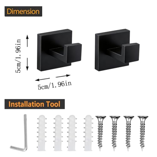 JOPOFI 2 Piece Towel Hook - Bathroom Robe Hook - Matte Black - Product Imagery