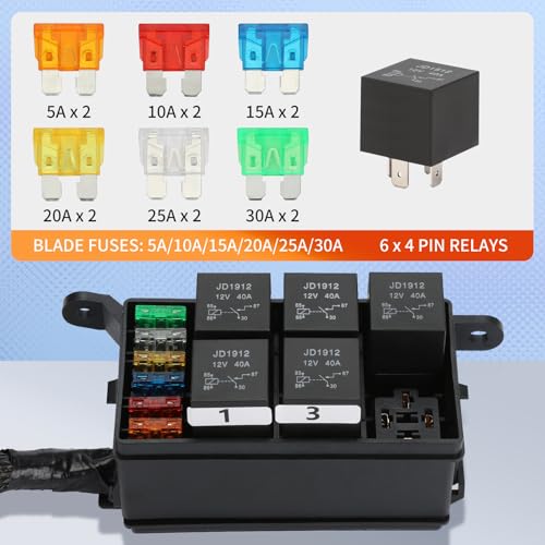 12V Pre‑Wired Fuse Relay Box–6 Relays & 6 Fuses with ATC/ATO - Product Imagery
